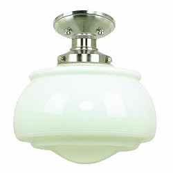 Martha Stewart RPMS022/1-102 Schoolhouse Pendant and Semi Flush Combo with Gloss Milk Glass Shades, Polished Nickel
