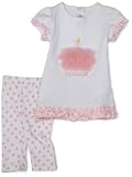 Mud Pie Baby Birthday White Cotton Tunic and Pink Polka-Dot Cotton-Spandex Legging Set, Cupcake, 12 Months