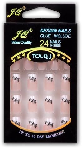 Cydiapple 24pcs Set Acrylic False Nail Tips French Full Nails Art Free Glue