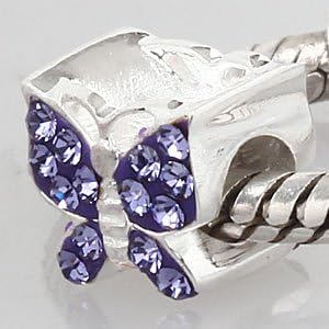 Everbling Butterfly with Puple Austrian Crystal Authentic 925 Sterling Silver Charm Fits Pandora Chamilia Biagi Troll Beads Europen Style Bracelets