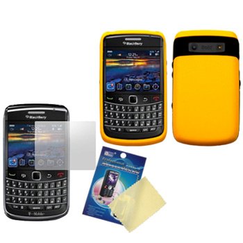 Yellow/Black Two Tone Soft-Touch Hard Case / Cover / Shell & LCD Screen Guard / Protector for RIM BlackBerry Bold 9700 / 9780
