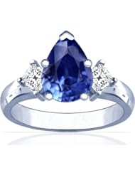 14K White Gold Pear Cut Blue Sapphire Three Stone Ring