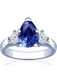 18K White Gold Pear Cut Blue Sapphire Three Stone Ring