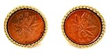 Canadian Canada Maple Leaf Penny Coin w/Gold Setting Cufflinks