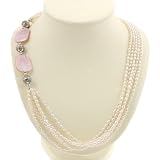 Handmade White Freshwater Pearl Necklace With Pink Shell, Antiqued Silver Beads