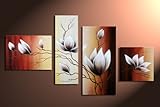 Magnolie M13 - 4 Bilder ca.120x70cm KOMPLETT Handgemalt - fertig gerahmt auf Keilrahmen. Lounge Bild mit Bilderrahmen. Kein Poster oder Plakat sondern Handgemaltes Leinwandbild als Wandbild mit Rahmen. Das ideale Geschenk!