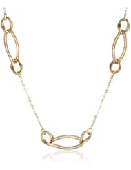 Italian 14k Yellow Gold High Polished and Textured Link Stations Necklace, 18"