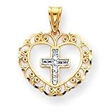 14k & Rhodium Cross in Heart Pendant