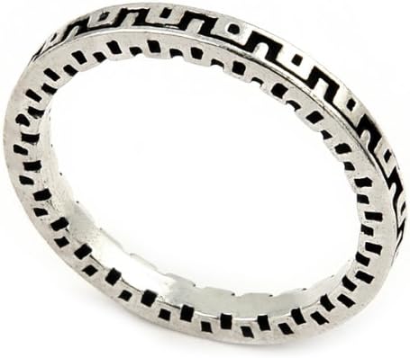 2mm Antiqued Greek Key Pattern Design Stackable Sterling Silver Band Ring, Size 6