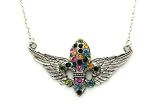 Silvertone Fleur De Lis Flower with Wings and Rainbow Rhinestones (30-inch Necklace)