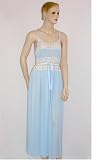 Shadowline Long Elegant Gown with Exquisite Stretch Lace and Ribbons, Spaghetti Straps Nightgown