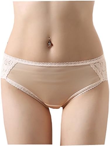 New Silk Women's 100% Mulberry Silk L-Rise Lace Panties (Medium, Flesh-color)
