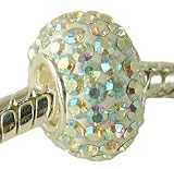SOLID SILVER WHITE ICE SWAROVSKI CRYSTAL SLIDE ON BEAD FITS PANDORA BRACELETS