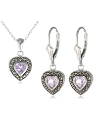 Sterling Silver Heart Pendant, on 18" necklace and Lever back Drop Earrings Set