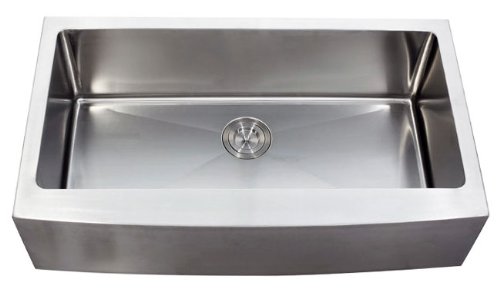 36 Inch Stainless Steel Curved Front Farm Apron Single Bowl Kitchen Sink 15mm Radius Design - 16 Gauge