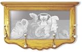 Wall Mounted Etched Mirror Coat Rack - Cute Kittens Art Etching - Solid Oak, Hand-Rubbed Finish, 30 x 18 inches