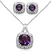 Sterling Silver Cushion Amethyst and Diamond Ring, title=