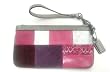 Coach Signature Leather Holiday Patchwork Pink Purple Pewter Wristlet Wallet Purse 41942