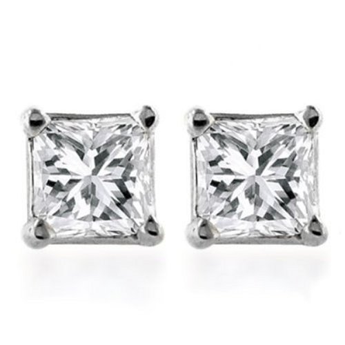 Childrens Toyshop  Jewelry : 14k Gold, Princess-Cut, Diamond Stud Earrings (1/3 cttw, I-J Color, I1-I2 Clarity)