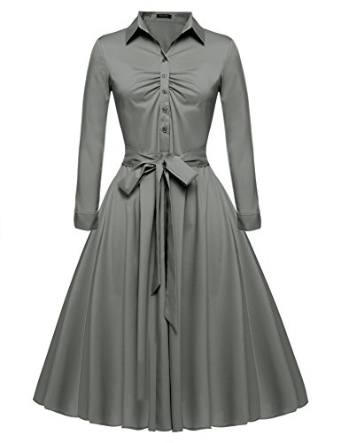 ACEVOG Women's 1950s Bow Belt Vintage Classical Casual Swing A-line Dress