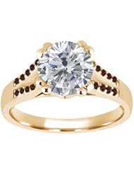 1.20 Ct Round H/I Diamond Red Garnet 14K Yellow Gold Ring