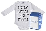 Spoilt Rotten - Only Cry At UGLY People Long Sleeve Babygrows / Bodysuit Alternative Baby Clothes 100% Organic Sizes 0-6 months WHITE/BLACK + in funky Milk Carton