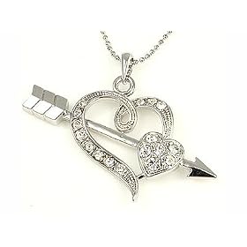 White Gold Plated Crystal Heart and Arrow Necklace