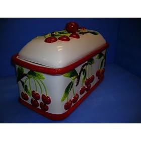 CHERRY 3-D Majolica Ceramic Bread Box Cherries *NEW!* by KMC