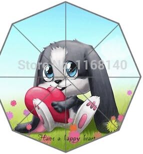 Custom Sun Rain Stick Umbrellas Good Quality Three Folding Schnuffel Bunny Have A Happy Heart Umbrella,Women Umbrella,Girl Umbrella, Studend Umbrella, Kid Umbrella,Boy Umbrella