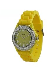 Geneva Yellow Silicone Crystal Large Face Watch
