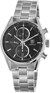 Men's Stainless Steel Case and Bracelet Carrera Automatic Chronograph Black Tone Dial