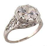 14k White Gold Antique Style Filigree 1.63ct Moissanite Ring (sz 5)