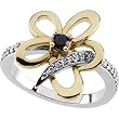 14K Two-Tone Gold Sapphire and Diamond Flower Ring