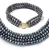 14k Gold Multi Strand Black Pearl Set