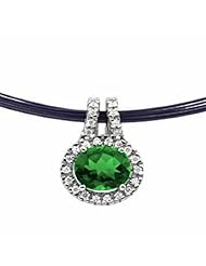 14K White Gold Oval Cut Chatham Created Emerald and Diamond Pendant -- LIFETIME WARRANTY