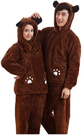 Hotpajama Flannel Cute Matching Couples Pajamas Set Mens &amp; Women Thermal Loungewear Large Womens Coffee