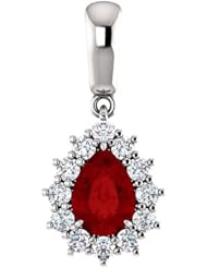 14K White Gold 7.00x5.00mm Pear Cut Chatham Created Ruby and Diamond Pendant -- LIFETIME WARRANTY