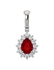 10K White Gold 7.00x5.00mm Pear Cut Chatham Created Ruby and Diamond Pendant -- LIFETIME WARRANTY