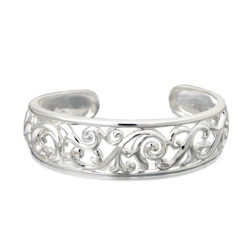 Sterling Silver Filigree Swirl Design Bangle Cuff Bracelet