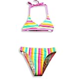 Private Label - Girls Striped Bikini Swimsuit, Pink, Blue, Multi