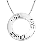 Sterling Silver "Live Love Laugh" Circle Pendant, 18"