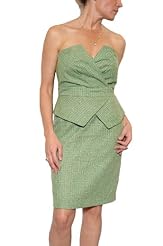 Strapless Acrylic/Polyester/Tweed Peplum  Dress