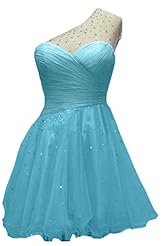 Beaded One Shoulder Cocktail Short Chiffon/Tulle Homecoming Dress/Bridesmaid Dress/Party Dress/Mini Dress 