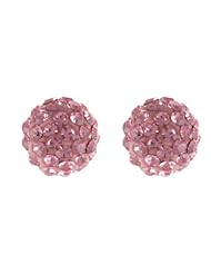 Dazzling 14K Yellow Gold Button Style Pink Crystal Post Back Earrings!