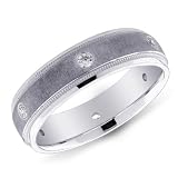14K White Gold Men's Satin Diamond Band Ring