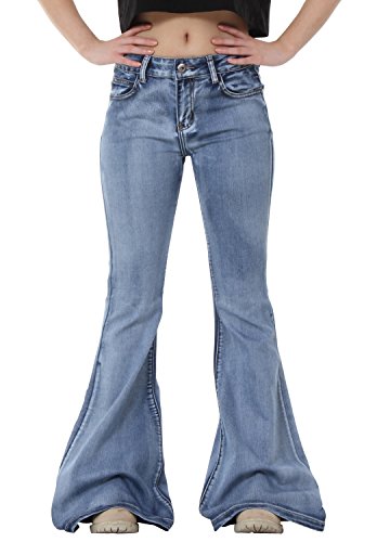Glamour Outfitters 60s 70s Light Wash Flares Faded Bell-Bottom Flared Jeans - Blue