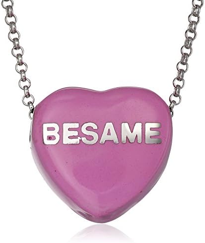 Sweetheart Jewelry Sterling Silver 17mm Strawberry Enamel Bésame Heart Pendant Necklace