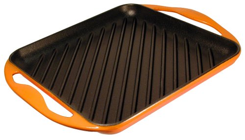 Le Creuset Enameled Cast-Iron 13-by-8-1/2-Inch Rectangular Skinny Grill, Flame