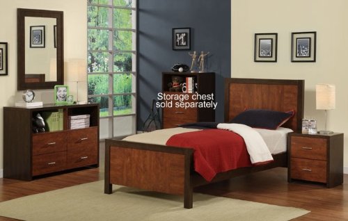4pc Queen Size Bedroom Set Contemporary Style in Two-Tone Chestnut