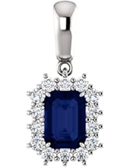 10K White Gold 7.00x5.00mm Emerald Cut Chatham Created Sapphire and Diamond Pendant -- LIFETIME WARRANTY